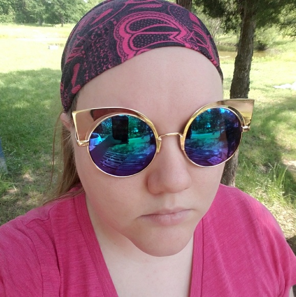 BLUE GOLD Cat Eye Retro Metallic Sunglasses Shades - Picture 7 of 8